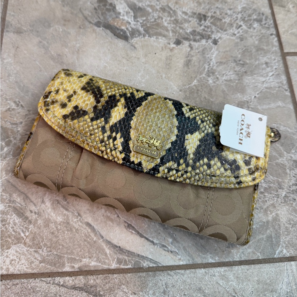 Coach Snakeskin Yellow and Tan Wallet
